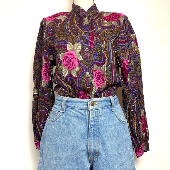 Vintage 80s Koret Turtleneck Button Down Blouse- 14 - Picture 5 of 11